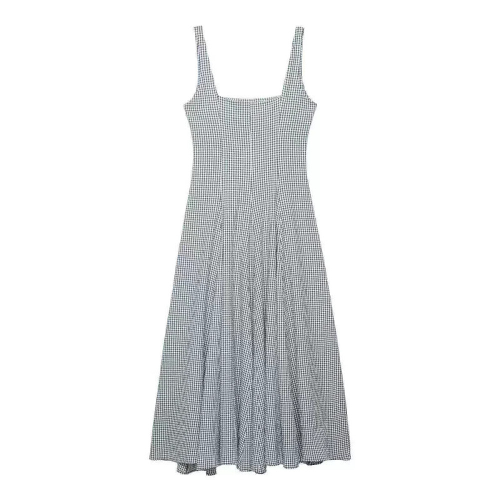 ZARA Summer Simple Black White Plaid Strappy Maxi Dress
